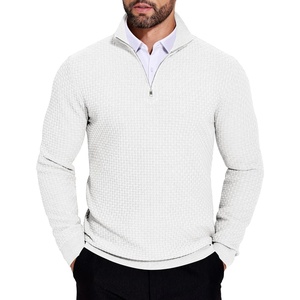 image:imageCOOFANDY Mens Quarter Zip Sweaters Slim Fit Lightweight Knitted Mock Neck Pullover Casual Polo SweatersWhite