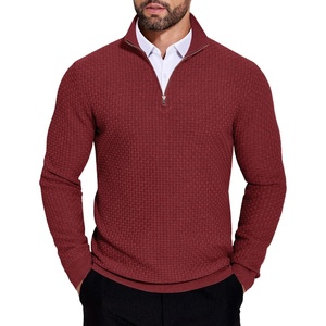 image:imageCOOFANDY Mens Quarter Zip Sweaters Slim Fit Lightweight Knitted Mock Neck Pullover Casual Polo SweatersWine Red