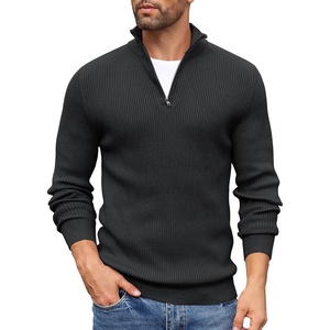 image:imageCOOFANDY Mens Quarter Zip Sweaters Slim Fit Mock Neck Pullover Sweaters Lightweight Knitted Polo SweaterBlack