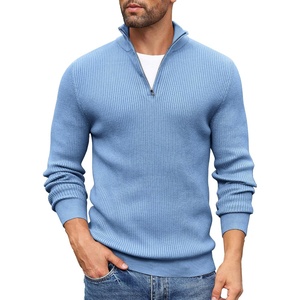 image:imageCOOFANDY Mens Quarter Zip Sweaters Slim Fit Mock Neck Pullover Sweaters Lightweight Knitted Polo SweaterBlue