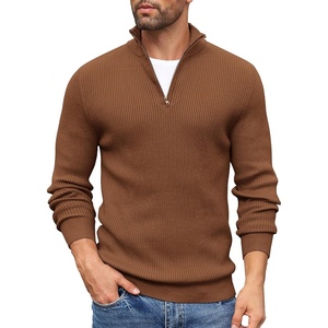image:imageCOOFANDY Mens Quarter Zip Sweaters Slim Fit Mock Neck Pullover Sweaters Lightweight Knitted Polo SweaterBrown
