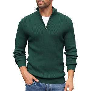 image:imageCOOFANDY Mens Quarter Zip Sweaters Slim Fit Mock Neck Pullover Sweaters Lightweight Knitted Polo SweaterGreen