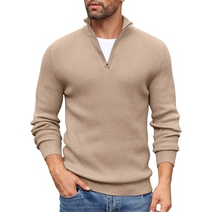 image:imageCOOFANDY Mens Quarter Zip Sweaters Slim Fit Mock Neck Pullover Sweaters Lightweight Knitted Polo SweaterKhaki