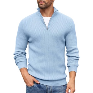 image:imageCOOFANDY Mens Quarter Zip Sweaters Slim Fit Mock Neck Pullover Sweaters Lightweight Knitted Polo SweaterLight Blue