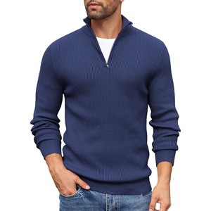 image:imageCOOFANDY Mens Quarter Zip Sweaters Slim Fit Mock Neck Pullover Sweaters Lightweight Knitted Polo SweaterNavy Blue