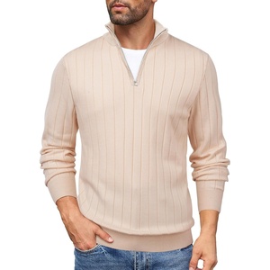 image:imageCOOFANDY Mens Quarter Zip Sweaters Slim Fit Mock Neck Pullover Sweaters Lightweight Knitted Polo SweaterRibbed Beige
