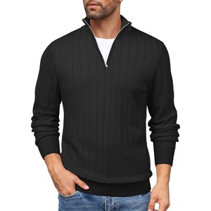 image:imageCOOFANDY Mens Quarter Zip Sweaters Slim Fit Mock Neck Pullover Sweaters Lightweight Knitted Polo SweaterRibbed Black