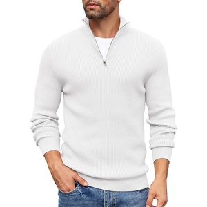 image:imageCOOFANDY Mens Quarter Zip Sweaters Slim Fit Mock Neck Pullover Sweaters Lightweight Knitted Polo SweaterWhite