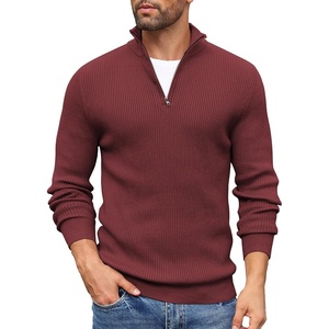 image:imageCOOFANDY Mens Quarter Zip Sweaters Slim Fit Mock Neck Pullover Sweaters Lightweight Knitted Polo SweaterWine Red