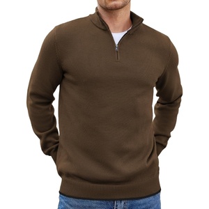image:imageCOOFANDY Mens Quarter Zip Up Pullover Slim Fit Lightweight Mock Neck Long Sleeve SweatersBrown