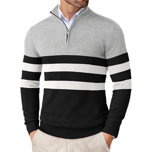 image:imageCOOFANDY Mens Quarter Zip Up Sweaters Slim Fit Lightweight Mock Neck Pullover Casual Polo SweatersBlack  White  Grey Stripe