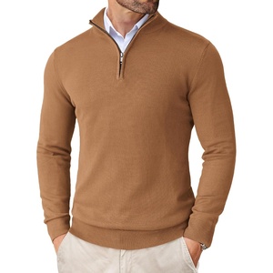 image:imageCOOFANDY Mens Quarter Zip Up Sweaters Slim Fit Lightweight Mock Neck Pullover Casual Polo SweatersBrown