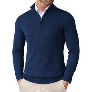 image:imageCOOFANDY Mens Quarter Zip Up Sweaters Slim Fit Lightweight Mock Neck Pullover Casual Polo SweatersDeep Blue