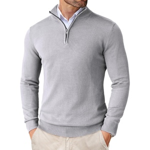 image:imageCOOFANDY Mens Quarter Zip Up Sweaters Slim Fit Lightweight Mock Neck Pullover Casual Polo SweatersLight Grey