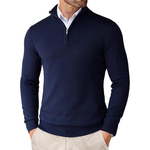 image:imageCOOFANDY Mens Quarter Zip Up Sweaters Slim Fit Lightweight Mock Neck Pullover Casual Polo SweatersNavy Blue
