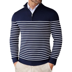 image:imageCOOFANDY Mens Quarter Zip Up Sweaters Slim Fit Lightweight Mock Neck Pullover Casual Polo SweatersStripewhite Navy