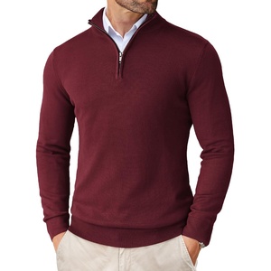 image:imageCOOFANDY Mens Quarter Zip Up Sweaters Slim Fit Lightweight Mock Neck Pullover Casual Polo SweatersWine Red
