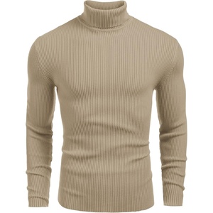 image:imageCOOFANDY Mens Ribbed Slim Fit Knitted Pullover Casual Turtleneck SweaterCamel Apricot