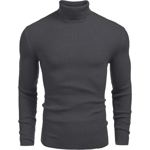 image:imageCOOFANDY Mens Ribbed Slim Fit Knitted Pullover Casual Turtleneck SweaterCharcoal Grey