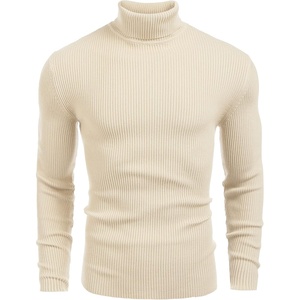 image:imageCOOFANDY Mens Ribbed Slim Fit Knitted Pullover Casual Turtleneck SweaterLight Apricot