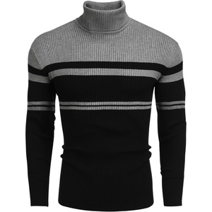 image:imageCOOFANDY Mens Ribbed Slim Fit Knitted Pullover Casual Turtleneck SweaterStripedgrey  Black