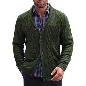 image:imageCOOFANDY Mens Shawl Collar Cardigan Sweater Slim Fit Button Down Cable Knitted Sweater with PocketsArmy Green