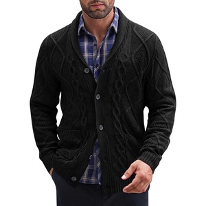 image:imageCOOFANDY Mens Shawl Collar Cardigan Sweater Slim Fit Button Down Cable Knitted Sweater with PocketsBlack