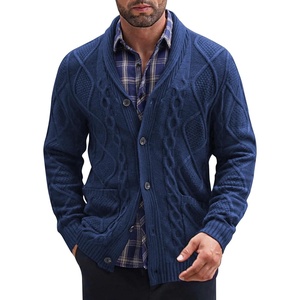 image:imageCOOFANDY Mens Shawl Collar Cardigan Sweater Slim Fit Button Down Cable Knitted Sweater with PocketsBlue