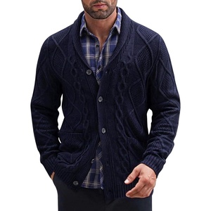 image:imageCOOFANDY Mens Shawl Collar Cardigan Sweater Slim Fit Button Down Cable Knitted Sweater with PocketsNavy Blue
