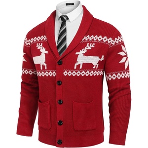 image:imageCOOFANDY Mens Shawl Collar Cardigan Sweater Slim Fit Cable Knit Button up Sweater with PocketsChristmas RedWhite
