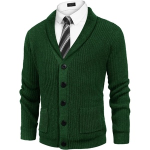 image:imageCOOFANDY Mens Shawl Collar Cardigan Sweater Slim Fit Cable Knit Button up Sweater with PocketsLight Green