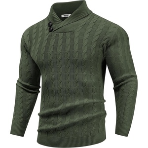 image:imageCOOFANDY Mens Shawl Collar Pullover Sweater Slim Fit Casual Button Cable Knit SweatersArmy Green