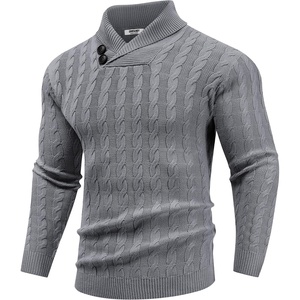image:imageCOOFANDY Mens Shawl Collar Pullover Sweater Slim Fit Casual Button Cable Knit SweatersGrey