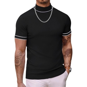 image:imageCOOFANDY Mens Short Sleeve Mock Turtleneck SweaterStriped Black