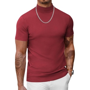 image:imageCOOFANDY Mens Short Sleeve Mock Turtleneck SweaterWine Red