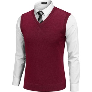 image:imageCOOFANDY Mens Sleeveless Sweater Vest Lightweight VNeck Cotton Vest Pullover1 Dark Red