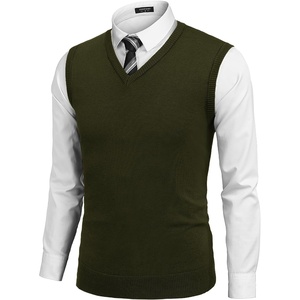 image:imageCOOFANDY Mens Sleeveless Sweater Vest Lightweight VNeck Cotton Vest PulloverArmy Green