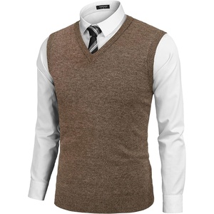 image:imageCOOFANDY Mens Sleeveless Sweater Vest Lightweight VNeck Cotton Vest PulloverBrown