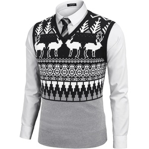 image:imageCOOFANDY Mens Sleeveless Sweater Vest Lightweight VNeck Cotton Vest PulloverChristmas Elk  Grey