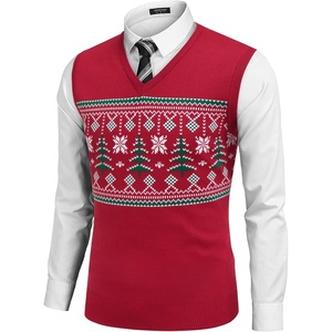 image:imageCOOFANDY Mens Sleeveless Sweater Vest Lightweight VNeck Cotton Vest PulloverChristmas Tree  Red
