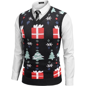 image:imageCOOFANDY Mens Sleeveless Sweater Vest Lightweight VNeck Cotton Vest PulloverColorful Christmas Tree