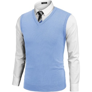 image:imageCOOFANDY Mens Sleeveless Sweater Vest Lightweight VNeck Cotton Vest PulloverLight Blue