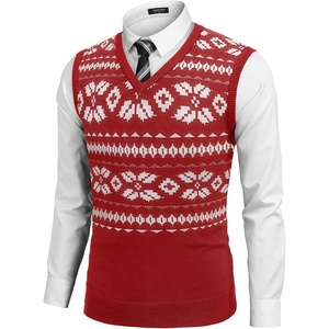 image:imageCOOFANDY Mens Sleeveless Sweater Vest Lightweight VNeck Cotton Vest PulloverRed and White Snowflakes