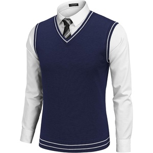 image:imageCOOFANDY Mens Sleeveless Sweater Vest Lightweight VNeck Cotton Vest PulloverStripes Navy Blue