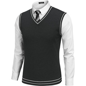 image:imageCOOFANDY Mens Sleeveless Sweater Vest Lightweight VNeck Cotton Vest PulloverStripes White