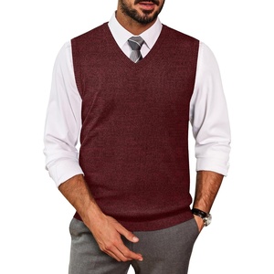 image:imageCOOFANDY Mens Sleeveless Sweater Vest Lightweight VNeck Cotton Vest PulloverWine Red