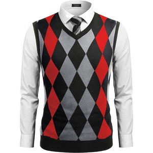 image:imageCOOFANDY Mens Sleeveless V Neck Pullover Sweater Slim Fit Casual Argyle Vest SweatersBlackred