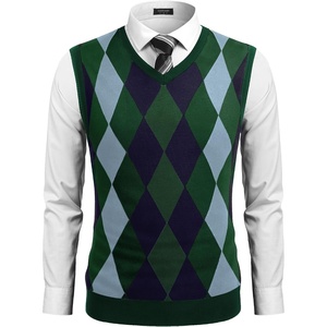 image:imageCOOFANDY Mens Sleeveless V Neck Pullover Sweater Slim Fit Casual Argyle Vest SweatersGreen
