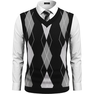 image:imageCOOFANDY Mens Sleeveless V Neck Pullover Sweater Slim Fit Casual Argyle Vest SweatersGw262 Black and Gray Plaid