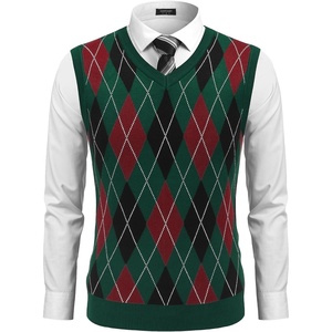 image:imageCOOFANDY Mens Sleeveless V Neck Pullover Sweater Slim Fit Casual Argyle Vest SweatersGw345 Green and Black Plaid